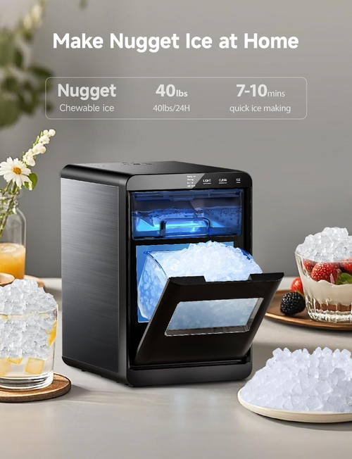 40Lbs Daily Countertop Pebble Ice Maker, Self-Cleaning Pellet Sonic Ice Machine for Home Use