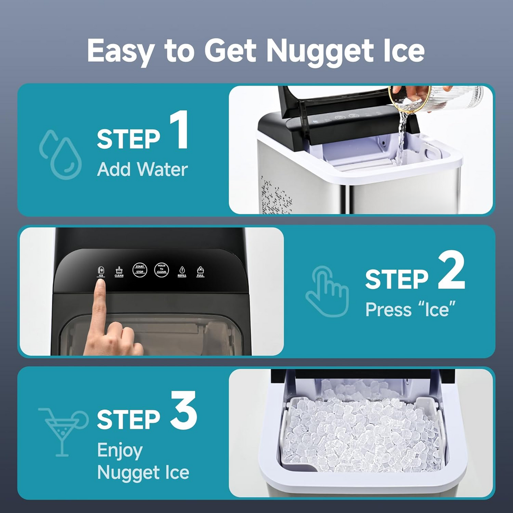 Chewable Pellet Sonic Ice Maker, 8 Mins Fast Making, 35Lbs/24H Self-Cleaning Countertop Portable Ice Machine with Scoop and Basket for Home Party RV Camping