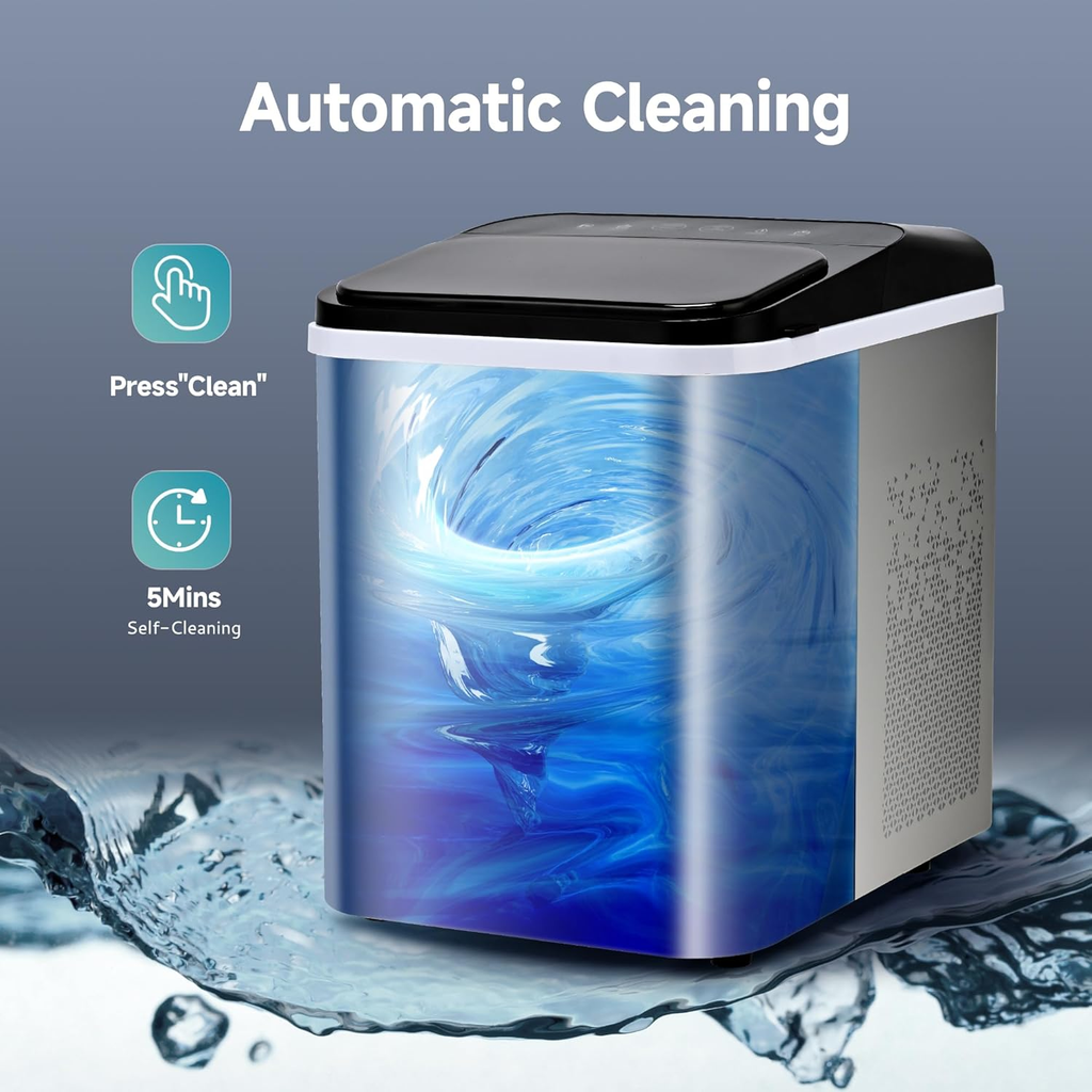 Chewable Pellet Sonic Ice Maker, 8 Mins Fast Making, 35Lbs/24H Self-Cleaning Countertop Portable Ice Machine with Scoop and Basket for Home Party RV Camping