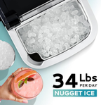Countertop Nugget Ice Maker with Handle, Ready in 6 Mins, 34Lbs/24H Portable Sonic Ice Maker, Removable Top Cover & Auto-Cleaning Design with Ice Basket and Scoop, Ideal for Home Party RV Camping, Silver