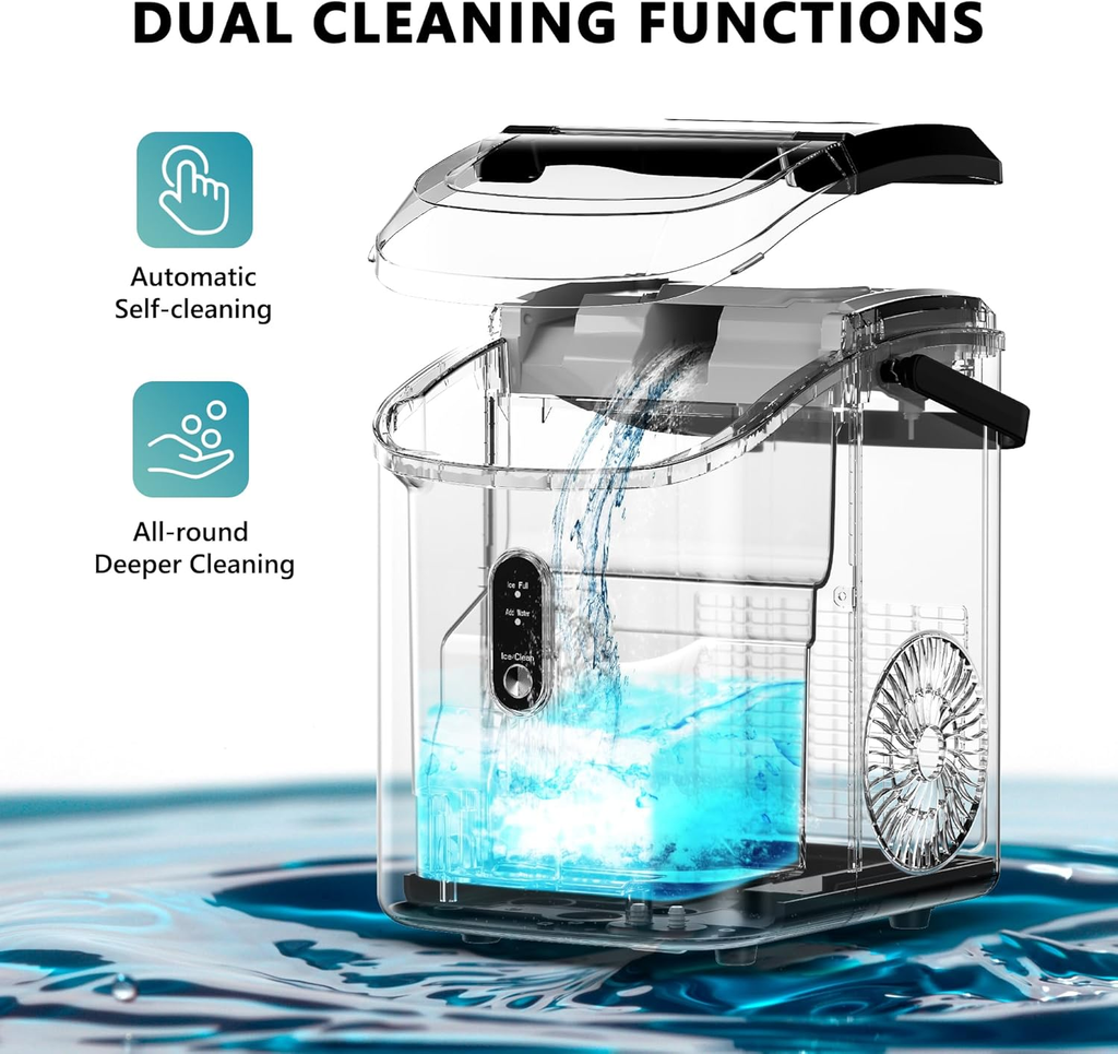 Countertop Nugget Ice Maker with Handle, Ready in 6 Mins, 34Lbs/24H Portable Sonic Ice Maker, Removable Top Cover & Auto-Cleaning Design with Ice Basket and Scoop, Ideal for Home Party RV Camping, Silver