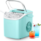 26Lbs/24H Countertop Ice Maker with Handle, 6 Mins Ready 9 Ice Cubes, Auto-Cleaning Portable Machine with Basket & Scoop for Home Kitchen Camping RV, Green