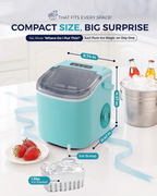 26Lbs/24H Countertop Ice Maker with Handle, 6 Mins Ready 9 Ice Cubes, Auto-Cleaning Portable Machine with Basket & Scoop for Home Kitchen Camping RV, Green
